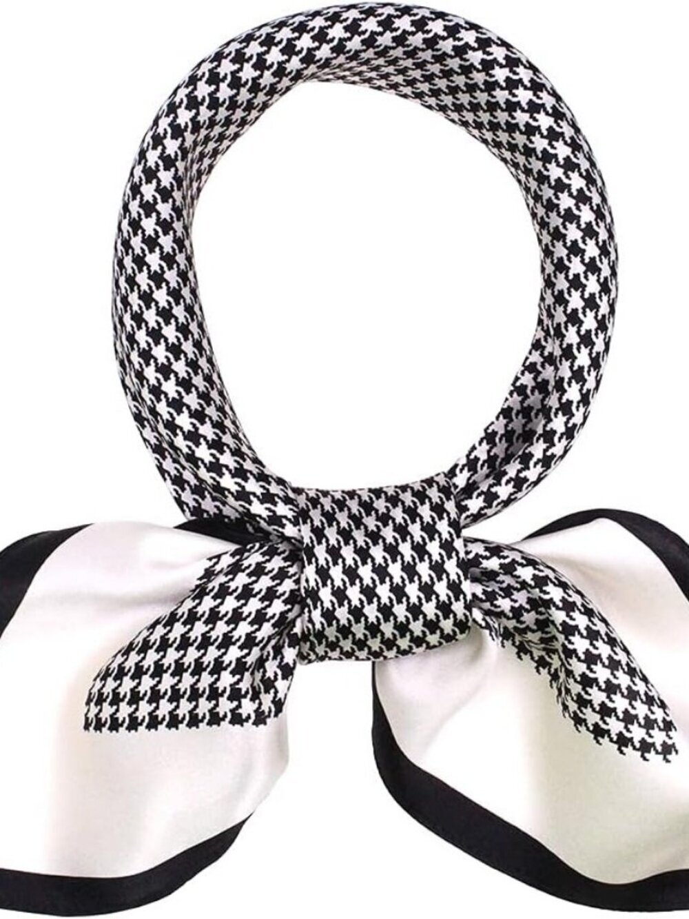 Women's  White Black Houndstooth Scarf for Hair Digital Printed Headscarf Silk